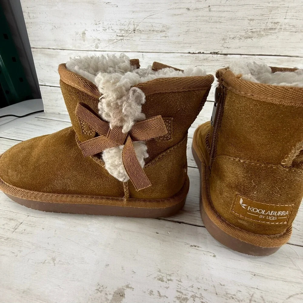 Koolaburra by UGG Victoria‎ Kids Chestnut Suede Bow Boots Size 12 Short Winter